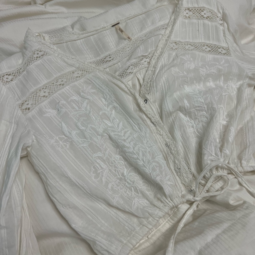 Free People White Tie Crop Top